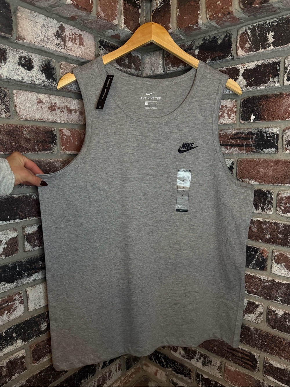 NWT Nike Light Gray Standard Fit Tank Top with Black Embroidered Swoosh